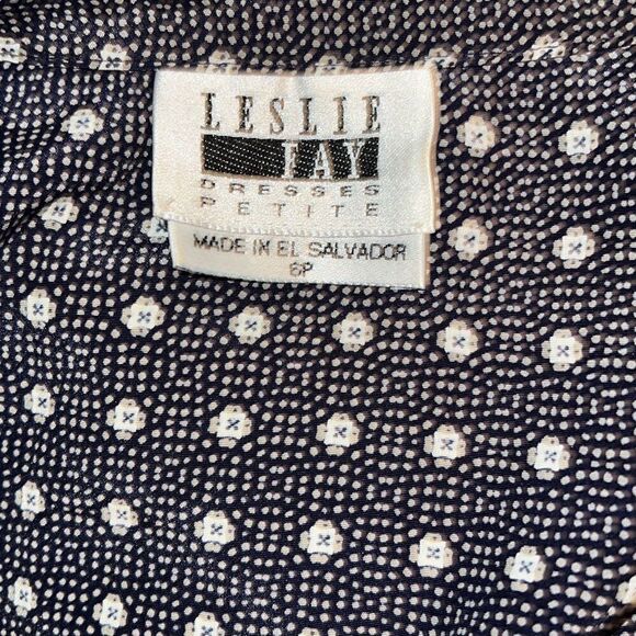 Leslie Fay Women Long Modest Geometric Print Elastic Waist Band Collared Dress P - Picture 8 of 11